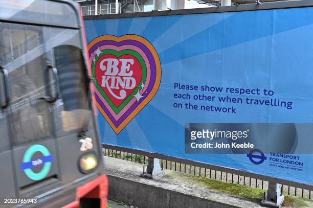 Transport for London public information poster showing a heart with the words "Be Kind" and the message "Please show respect to each other when...
