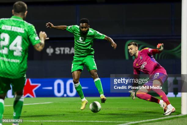 Cedric Bakambu of Real Betis with ball during the UEFA Europa Conference League 2023/24 round of 16 second leg match between GNK Dinamo and Real...