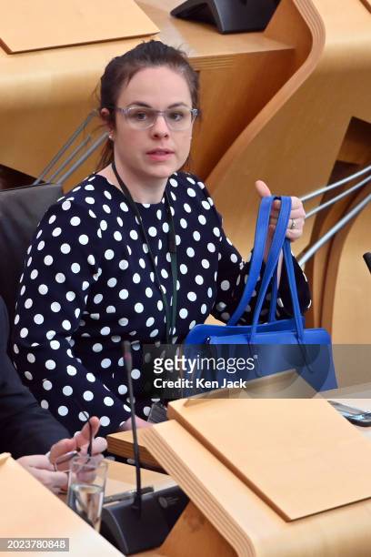 Kate Forbes takes her seat in the chamber, ahead of First Minister's Questions in the Scottish Parliament, on February 22, 2024 in Edinburgh,...