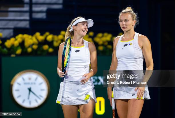 Storm Hunter of Australia and Katerina Siniakova of the Czech Republic in action against Shuko Aoyama of Japan and Aleksandra Krunic of Serbia in the...