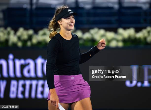 Anna Kalinskaya in action against Coco Gauff of the United States in the quarter-final on Day 5 of the Dubai Duty Free Tennis Championships, part of...