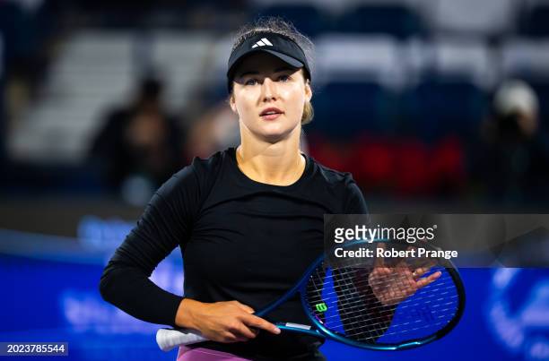 Anna Kalinskaya celebrates defeating Coco Gauff of the United States in the quarter-final on Day 5 of the Dubai Duty Free Tennis Championships, part...
