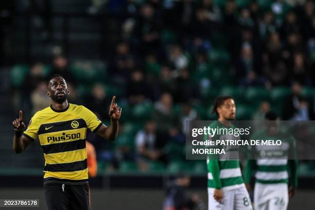 Young Boys' Congolese forward Silvere Ganvoula celebrates scoring a goal from the penalty spot during the UEFA Europa League last 32 second leg...