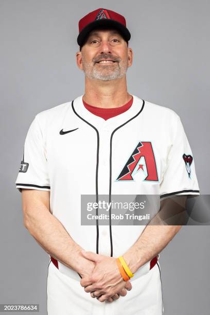 Manager Torey Lovullo of the Arizona Diamondbacks poses for a photo during the Arizona Diamondbacks Photo Day at Salt River Fields at Talking Stick...