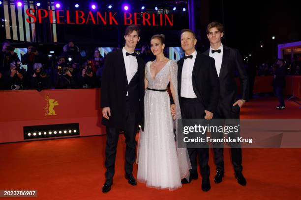 Lorenzo Tano, Rosa Caracciolo, Rocco Siffredi of "Supersex", and Leonardo Tano attend the "Seven Veils" premiere during the 74th Berlinale...