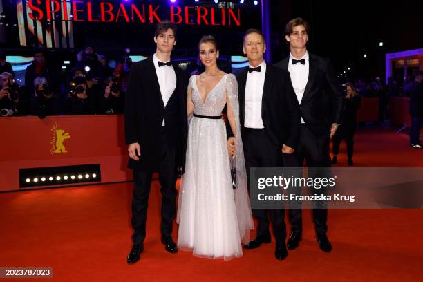 Lorenzo Tano, Rosa Caracciolo, Rocco Siffredi of "Supersex", and Leonardo Tano attend the "Seven Veils" premiere during the 74th Berlinale...