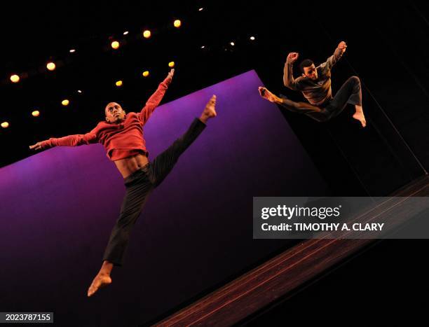 Dancers from Garth Fagan Dance performs a scene from "Thanks Forty" during a dress rehearsal before opening night at the Joyce Theater October 4,...