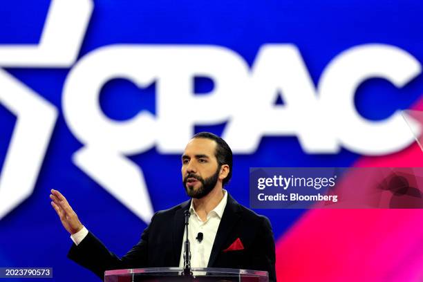 Nayib Bukele, El Salvador's president, during the Conservative Political Action Conference in National Harbor, Maryland, US, on Thursday, Feb. 22,...