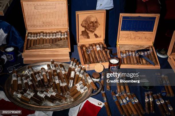 Cigars and other merchandise on a table during the Conservative Political Action Conference in National Harbor, Maryland, US, on Thursday, Feb. 22,...