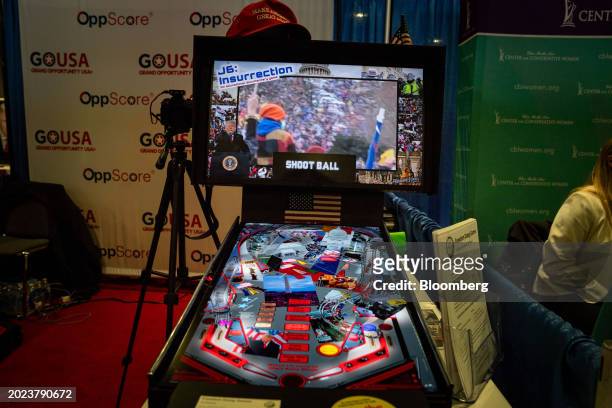 Insurrection" pinball machine during the Conservative Political Action Conference in National Harbor, Maryland, US, on Thursday, Feb. 22, 2024. The...