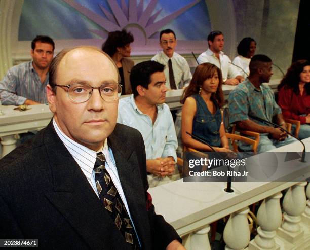 Television Host Bill Handel of tv show called Judge For Yourself, rehearses an OJ Simpson segment with mock jury selected from audience who viewed...