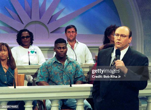 Television Host Bill Handel of tv show called Judge For Yourself, rehearses an OJ Simpson segment with mock jury selected from audience who viewed...