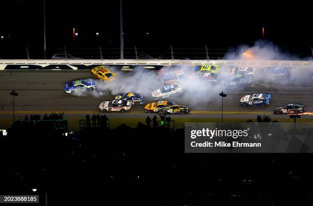 Daniel Suarez, driver of the Freeway Insurance Chevrolet, Joey Logano, driver of the Shell Pennzoil Ford, Erik Jones, driver of the AdventHealth...