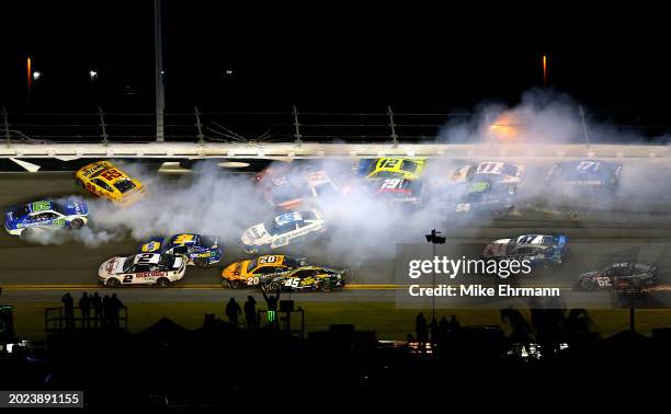 Daniel Suarez, driver of the Freeway Insurance Chevrolet, Joey Logano, driver of the Shell Pennzoil Ford, Erik Jones, driver of the AdventHealth...