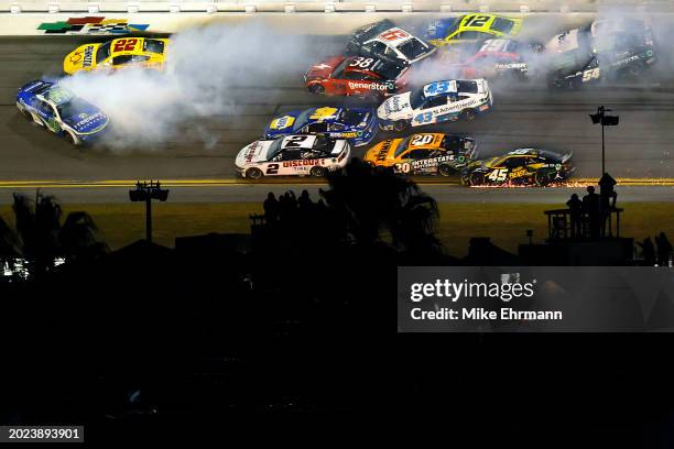 Daniel Suarez, driver of the Freeway Insurance Chevrolet, Joey Logano, driver of the Shell Pennzoil Ford, Erik Jones, driver of the AdventHealth...