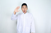 shocked muslim man asian waving hand