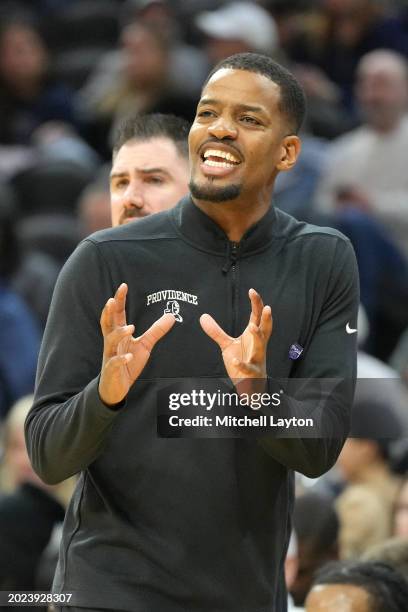 Head coach Kim English of the Providence Friars signals to his players during a college basketball game against the Villanova Wildcats at Wells Fargo...