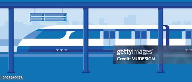 train station, subway or underground platform interior with modern train. - railway station stock illustrations