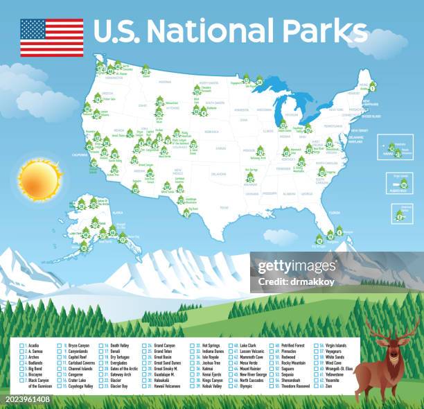 ilustraciones, imágenes clip art, dibujos animados e iconos de stock de mapa de parques de estados unidos - oregón estado de los ee uu