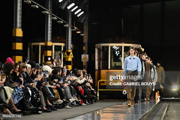 Models walk the runway during Tod's collection show at the Milan Fashion Week Womenswear Autumn/Winter 2024-2025 on February 23, 2024 in Milan.