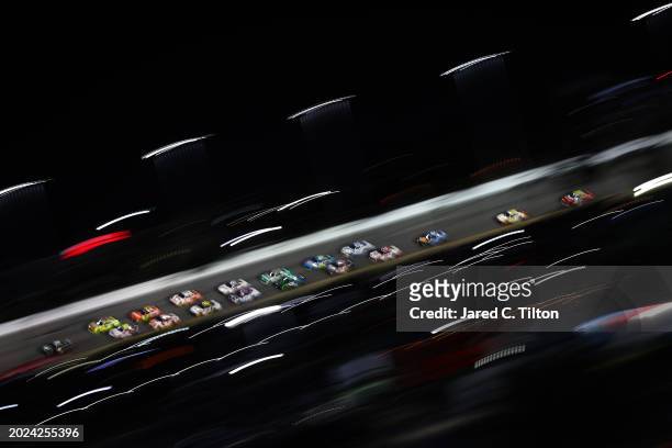 General view of racing during the NASCAR Xfinity Series United Rentals 300 at Daytona International Speedway on February 19, 2024 in Daytona Beach,...