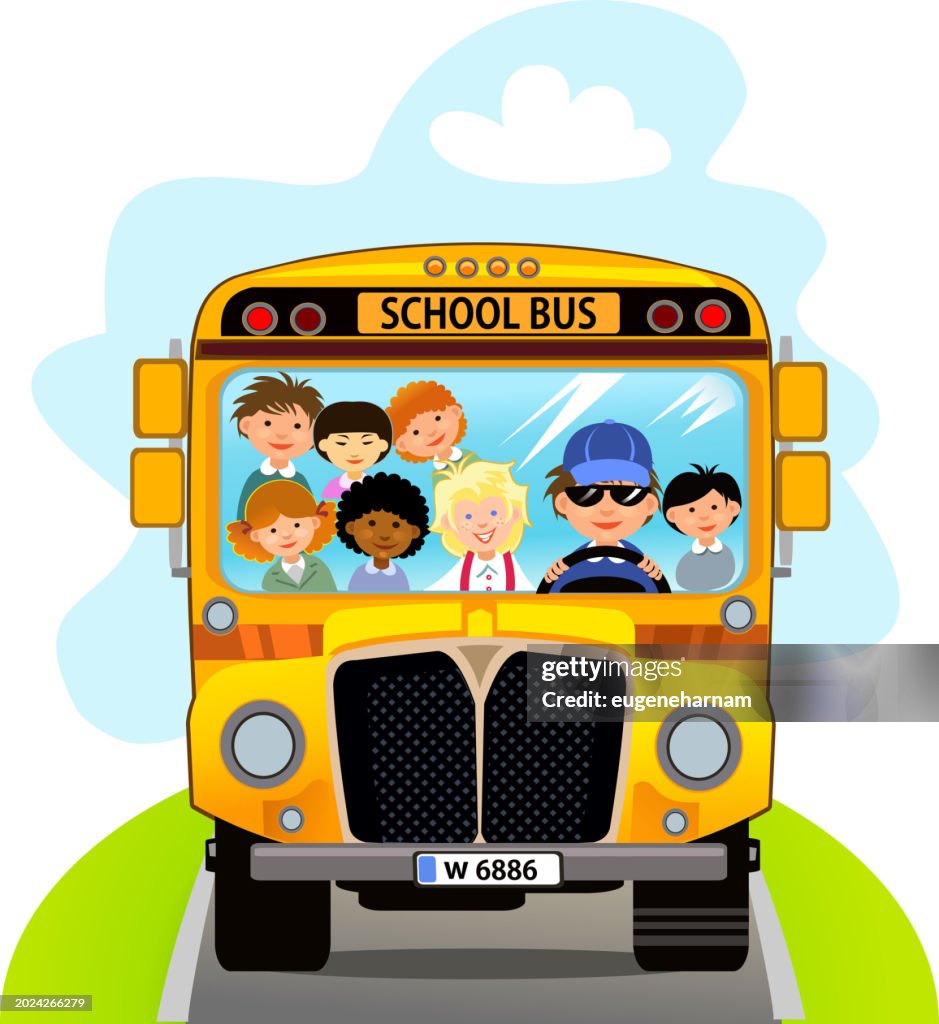 Bus Rodeo Cartoon Cartoon School Kids Riding A School Bus High-Res Vector Graphic - Getty ...