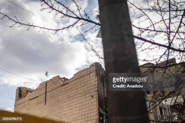 View of destruction as Kyiv Oblast, surrounding the capital of Ukraine, still bears the scars of the war as the country marks the 2nd anniversary of...