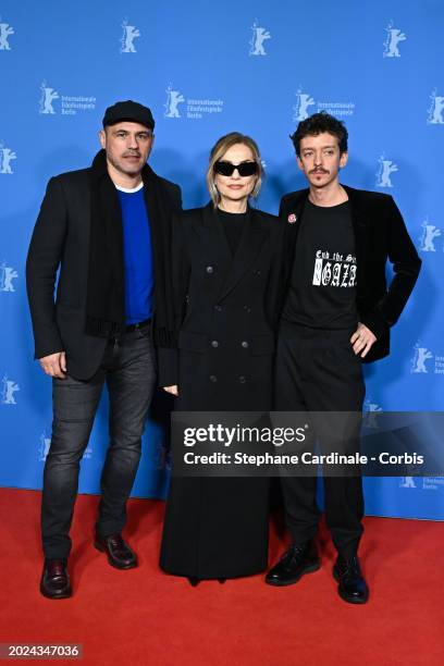 Stephane Rideau, Isabelle Huppert and Nahuel Pérez Biscayart attend the "Les gens d'à côté" premiere during the 74th Berlinale International Film...