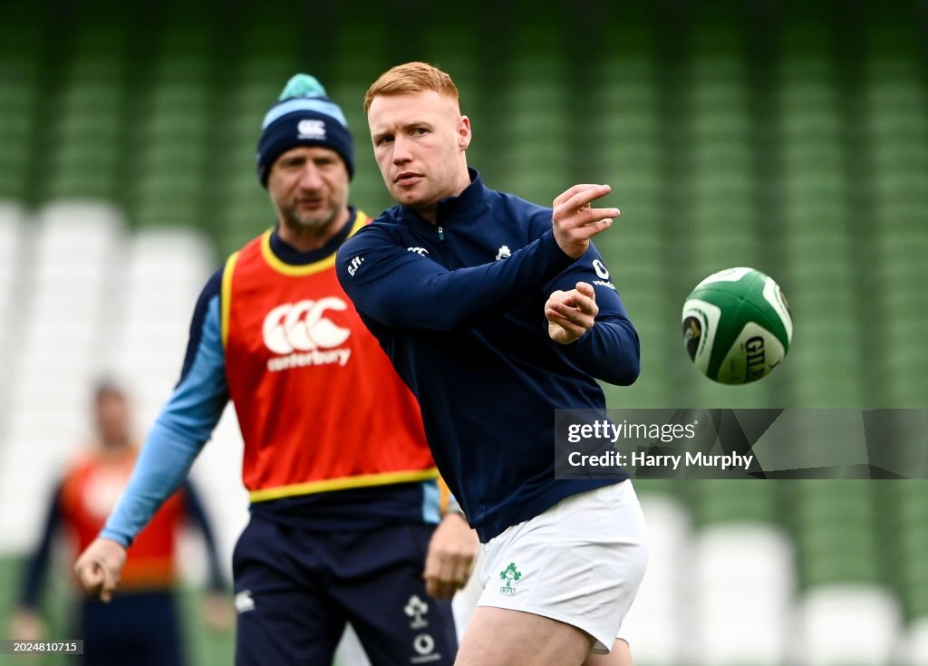 Irish Rugby Running Dublin , Ireland - 23 February 2024; Ciarán Frawley during an Ireland ...
