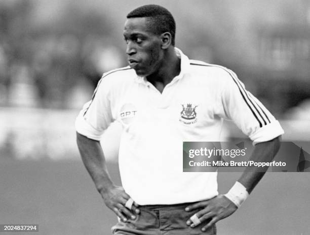 Clifton Jones of Nottingham waits for play to restart during the Courage League National Division One match between Waterloo and Nottingham at St...