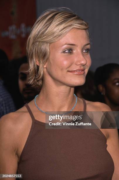 American actress Cameron Diaz attends the Sixth Annual MTV Movie Awards at The Barker Hangar, Santa Monica Air Center, California, 7th June 1997.