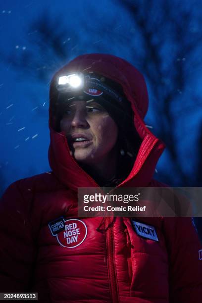Vicky Pattison during the first day of the Snow Going Back Comic Relief 2024 Challenge , seen here taking a break on the February 19, 2024 in Norway....