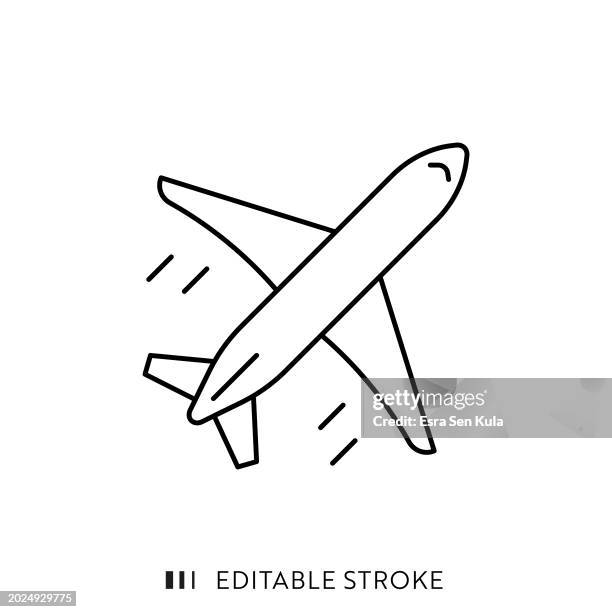 airplane line icon design with editable stroke. suitable for infographics, web pages, mobile apps, ui, ux, and gui design. - airline industry stock illustrations