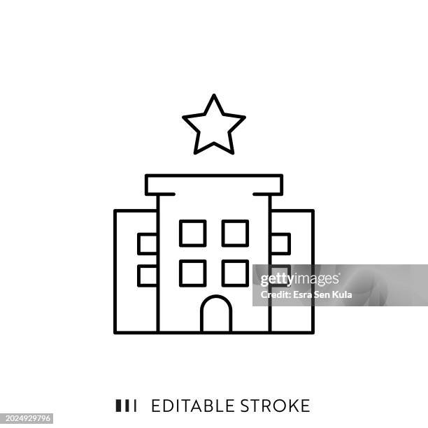 hotel line icon design with editable stroke. suitable for infographics, web pages, mobile apps, ui, ux, and gui design. - checking into hotel stock illustrations