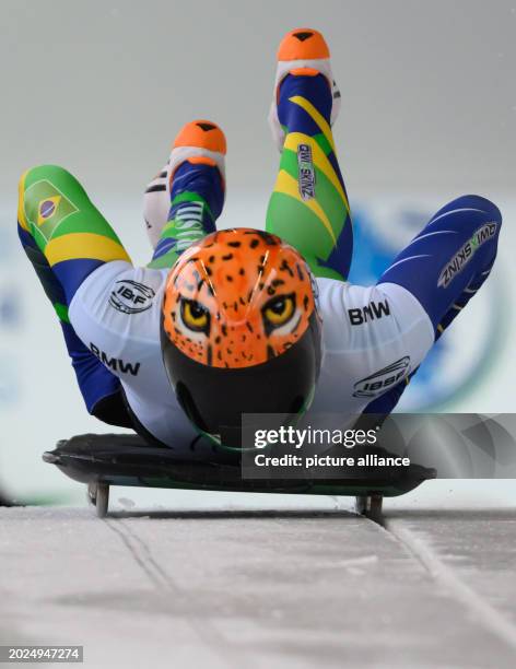 February 2024, North Rhine-Westphalia, Winterberg: Skeleton: World Championships, single, women, 3rd run. Nicole Rocha Silveira from Brazil is racing...