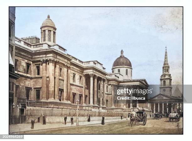 antique london's photographs: the national gallery with st martin's church - national gallery of art stock illustrations