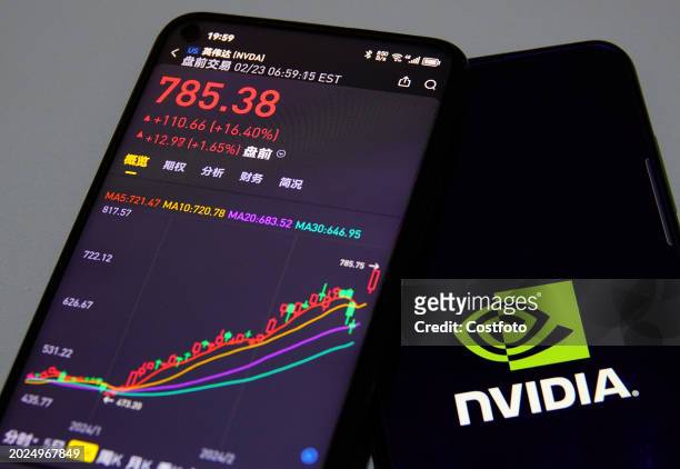 Shareholder displays the share price of Nvidia in Yichang, Hubei province, China, February 23, 2024.