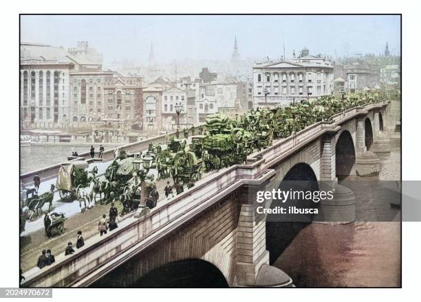 antique london's photographs: london bridge - tower bridge stock illustrations
