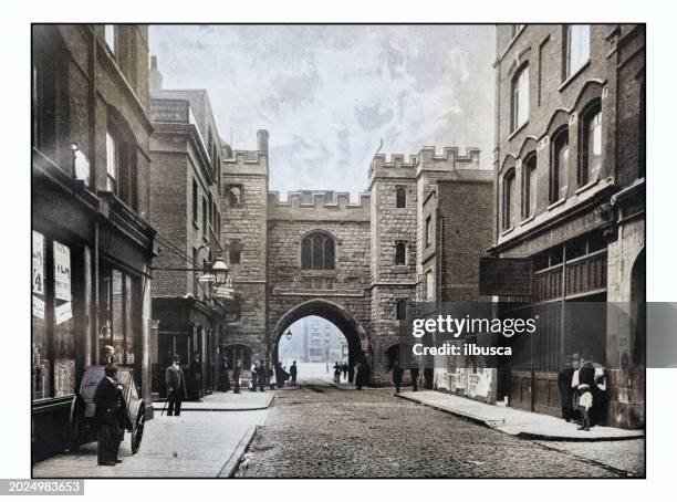 antique london's photographs: st john's gate, clerkenwell - islington stock illustrations
