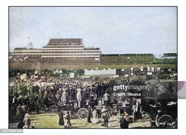 antique london's photographs: derby day at epsom - derby day stock illustrations