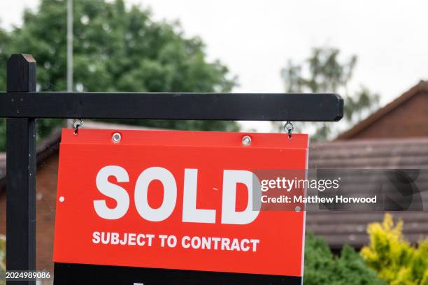 Sign which reads "SOLD subject to contract" on a housing estate on July 1, 2021 in Cardiff, Wales.