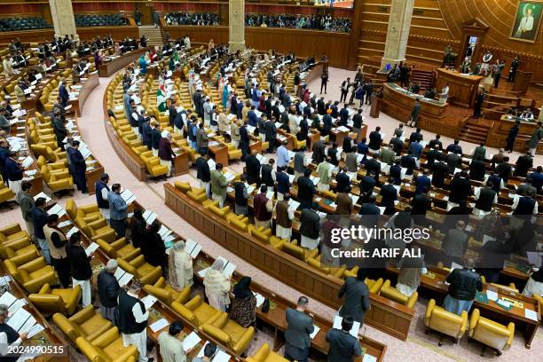 Newly elected members take oath at the provincial legislature of Pakistan's Punjab Assembly in Lahore on February 23, 2024.