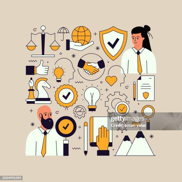 core values related vector design concept. global multi-sphere ready-to-use template. web banner, website header, magazine, mobile application etc. modern design. - trust transparency stock illustrations