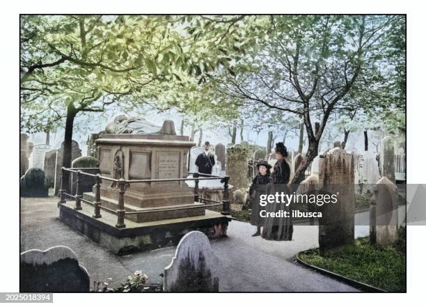 antique london's photographs: bunyan's tomb in bunhill fields - agricultural field photos stock illustrations