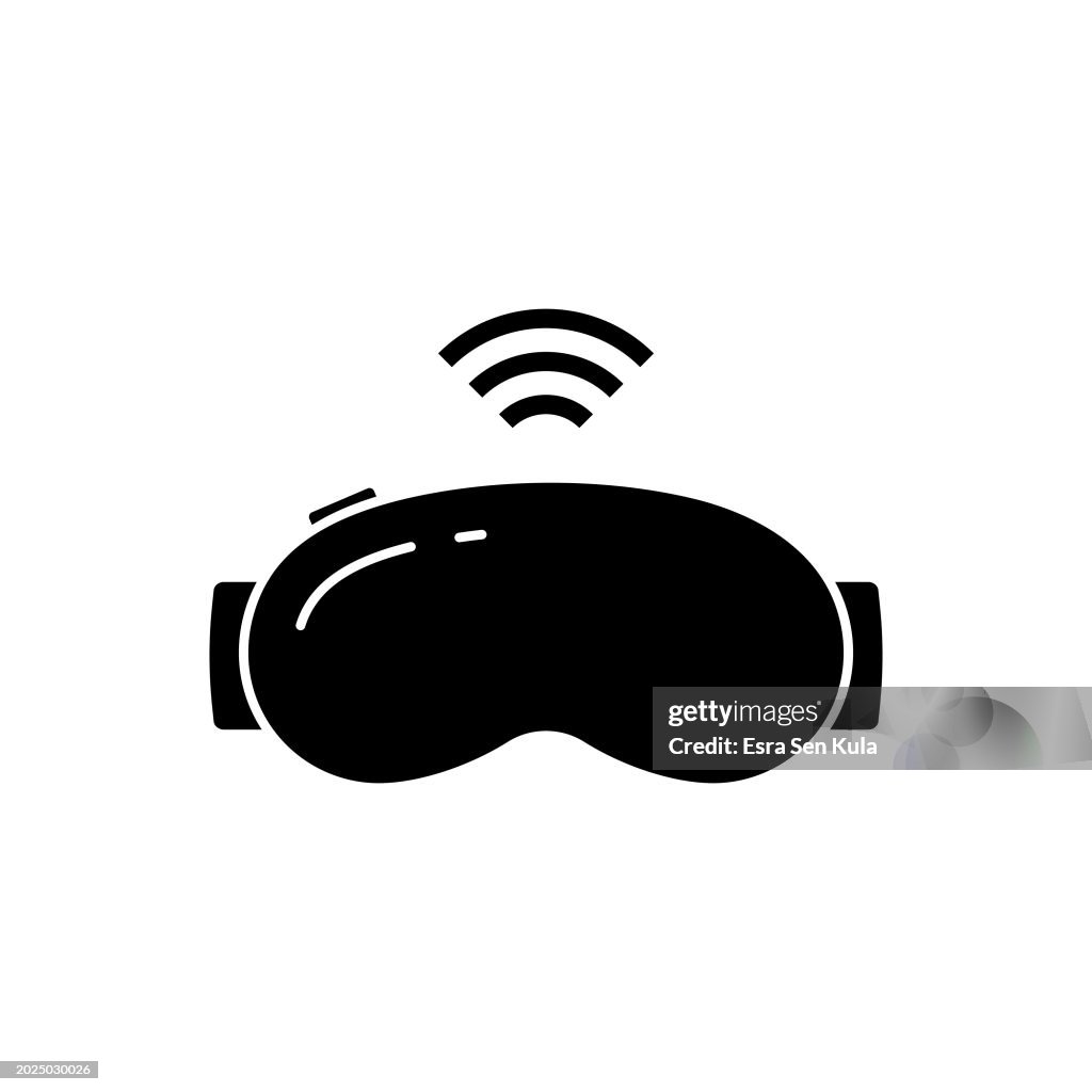 VR Headset solid icon design on a white background. This black flat icon suits infographics, web pages, mobile apps, UI, UX, and GUI designs.