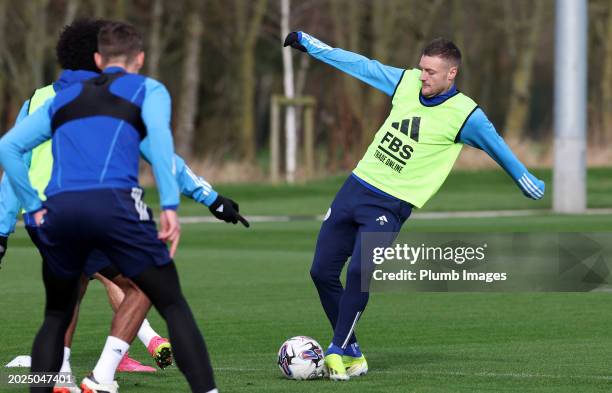 Jamie Vardy of Leicester City during a training session at Leicester City Training Ground, Seagrave on February 21, 2024 in Leicester, United Kingdom.