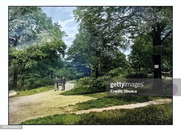 stockillustraties, clipart, cartoons en iconen met antique london's photographs: churchyard bottom wood - lowest