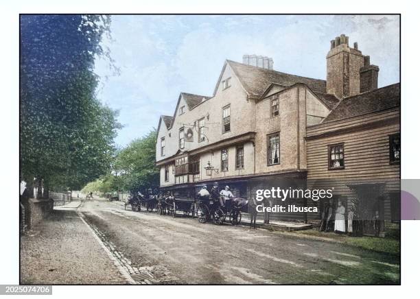 antique london's photographs: king's head pub in chigwell - essex stock illustrations