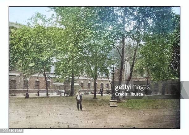antique london's photographs: the quadrangle, st bartholomew's hospital - regent street stock illustrations