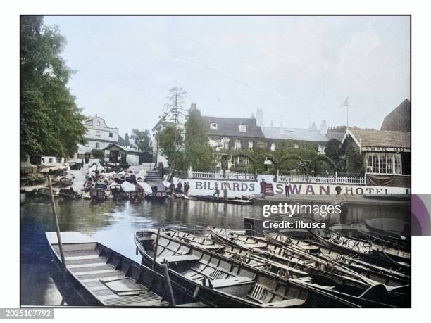antique london's photographs: thames ditton - river thames stock illustrations